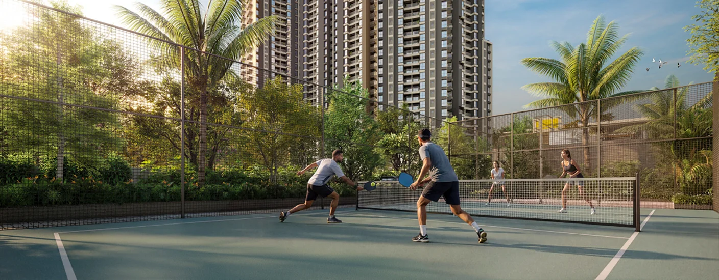 Tennis court at Mangalam Momento Moshi — multipurpose sports and recreation
